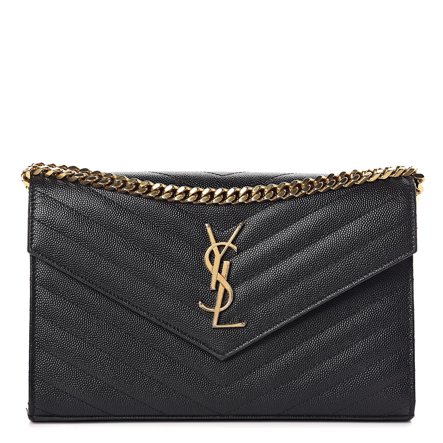Saint Laurent Grain De Poudre Matelasse Chevron Monogram Chain Wallet Black 1 of 10