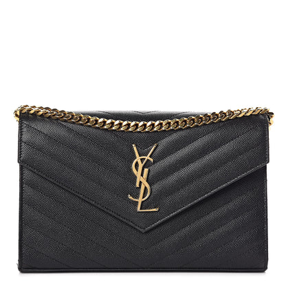 Saint Laurent Grain De Poudre Matelasse Chevron Monogram Chain Wallet Black 1 of 10