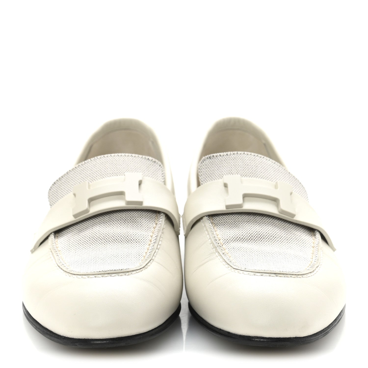 Hermes Calfskin H Canvas Womens Paris Loafers 39 Beige Glaise Prunoir 3 of 10