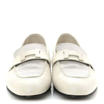 Hermes Calfskin H Canvas Womens Paris Loafers 39 Beige Glaise Prunoir 3 of 10