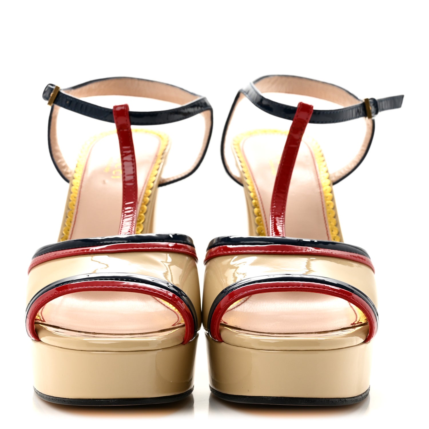 Gucci Patent Millie Platform Ankle Strap Sandals 39 Red Blue Agata Sandstorm 3 of 9