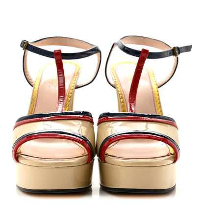 Gucci Patent Millie Platform Ankle Strap Sandals 39 Red Blue Agata Sandstorm 3 of 9
