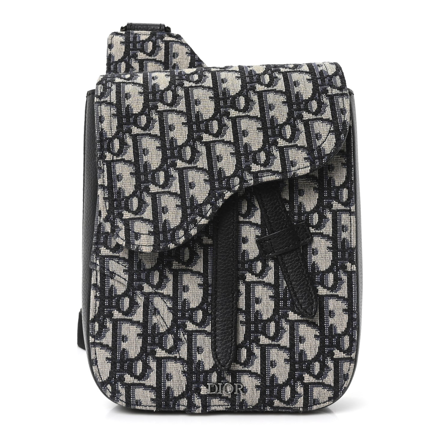 Grained Calfskin Oblique Saddle Vertical Messenger Pouch Beige Black