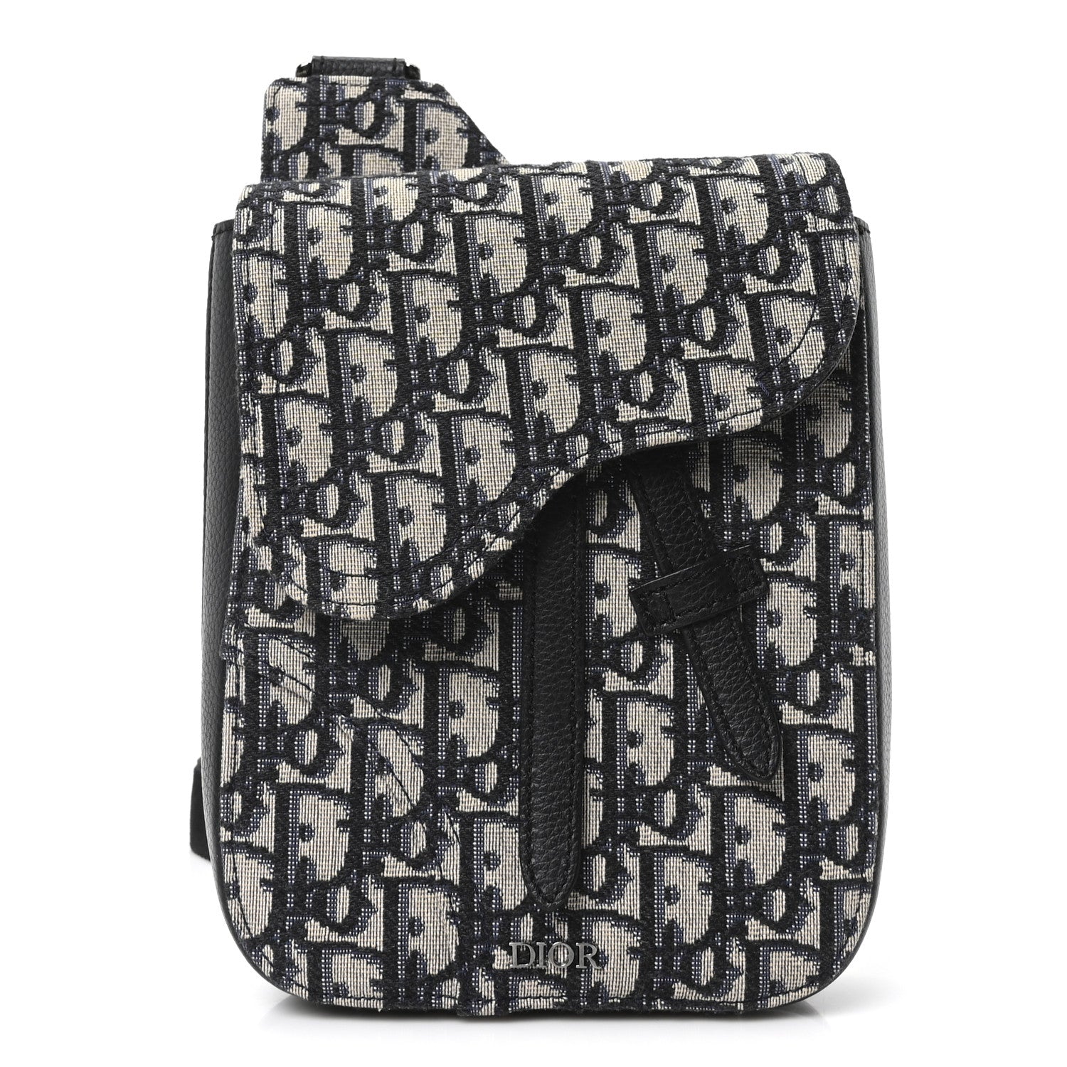 Christian Dior Grained Calfskin Oblique Saddle Vertical Messenger Pouch Beige Black 1 of 10