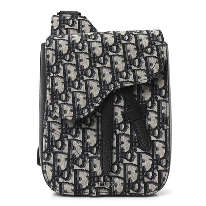 Christian Dior Grained Calfskin Oblique Saddle Vertical Messenger Pouch Beige Black 1 of 10