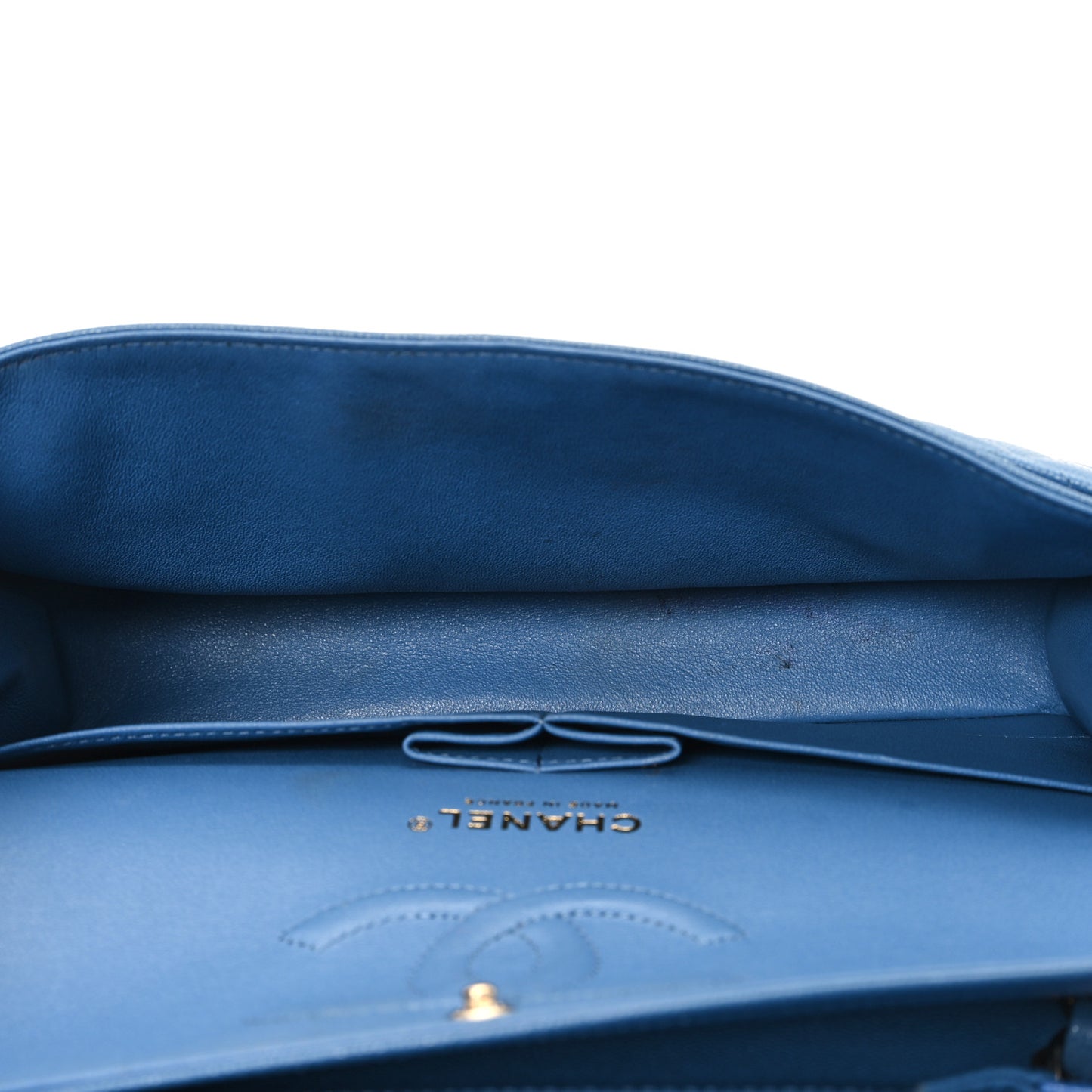Caviar Quilted Medium Double Flap Blue