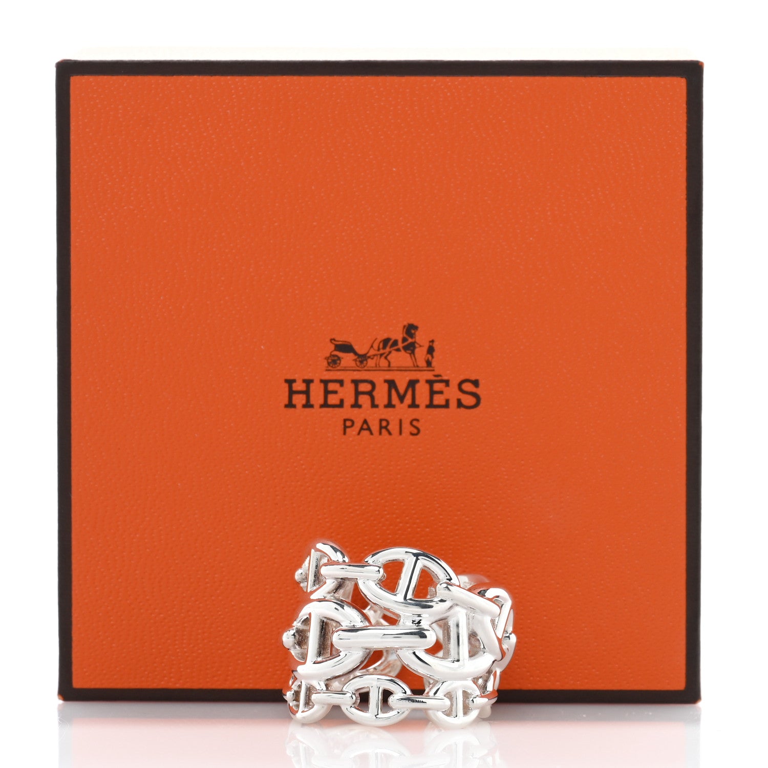 Hermes Sterling Silver GM Chaine d'Ancre Enchainee Band Ring 55 7.25 5 of 5