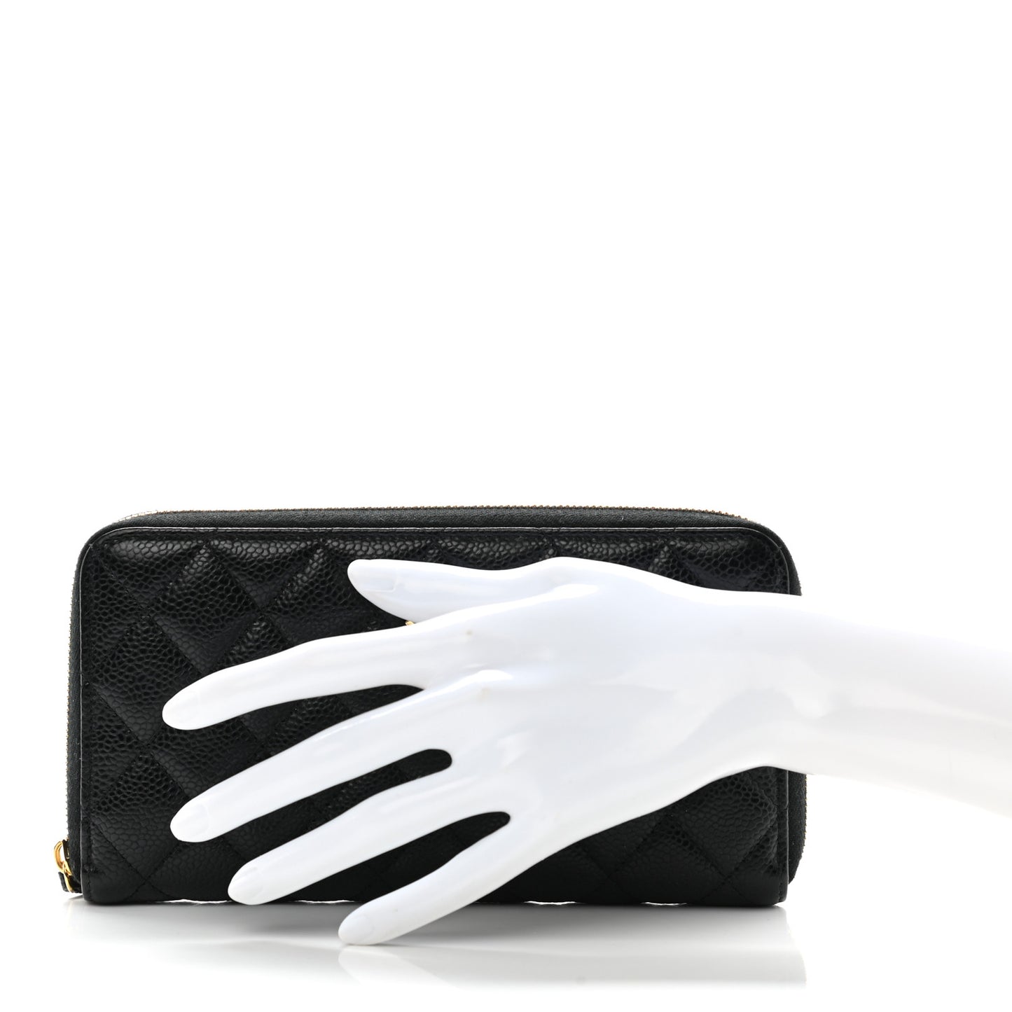Caviar Quilted Large Gusset Zip Around Wallet Black
