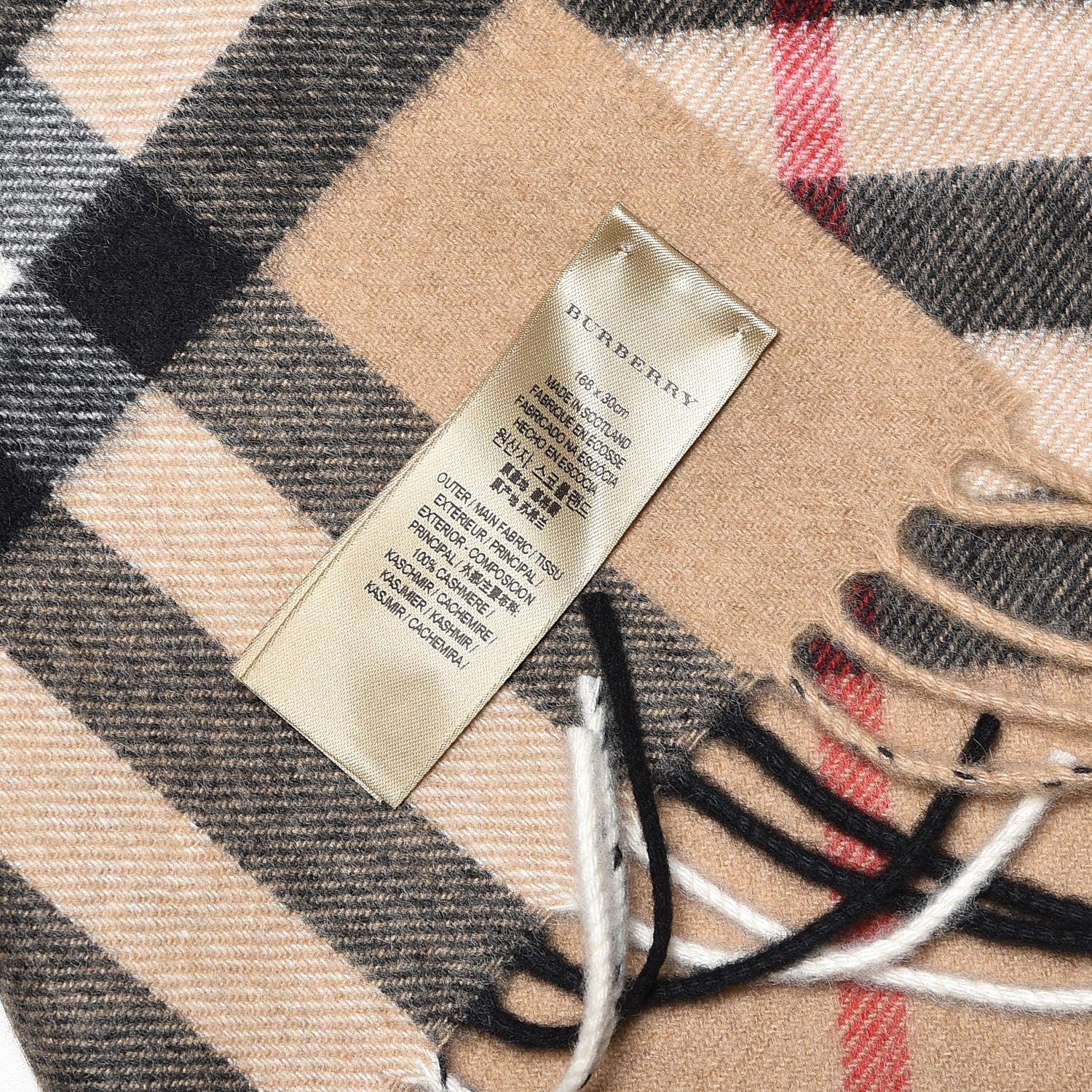 Burberry Cashmere Giant Check Fringe Scarf Camel 4 of 5