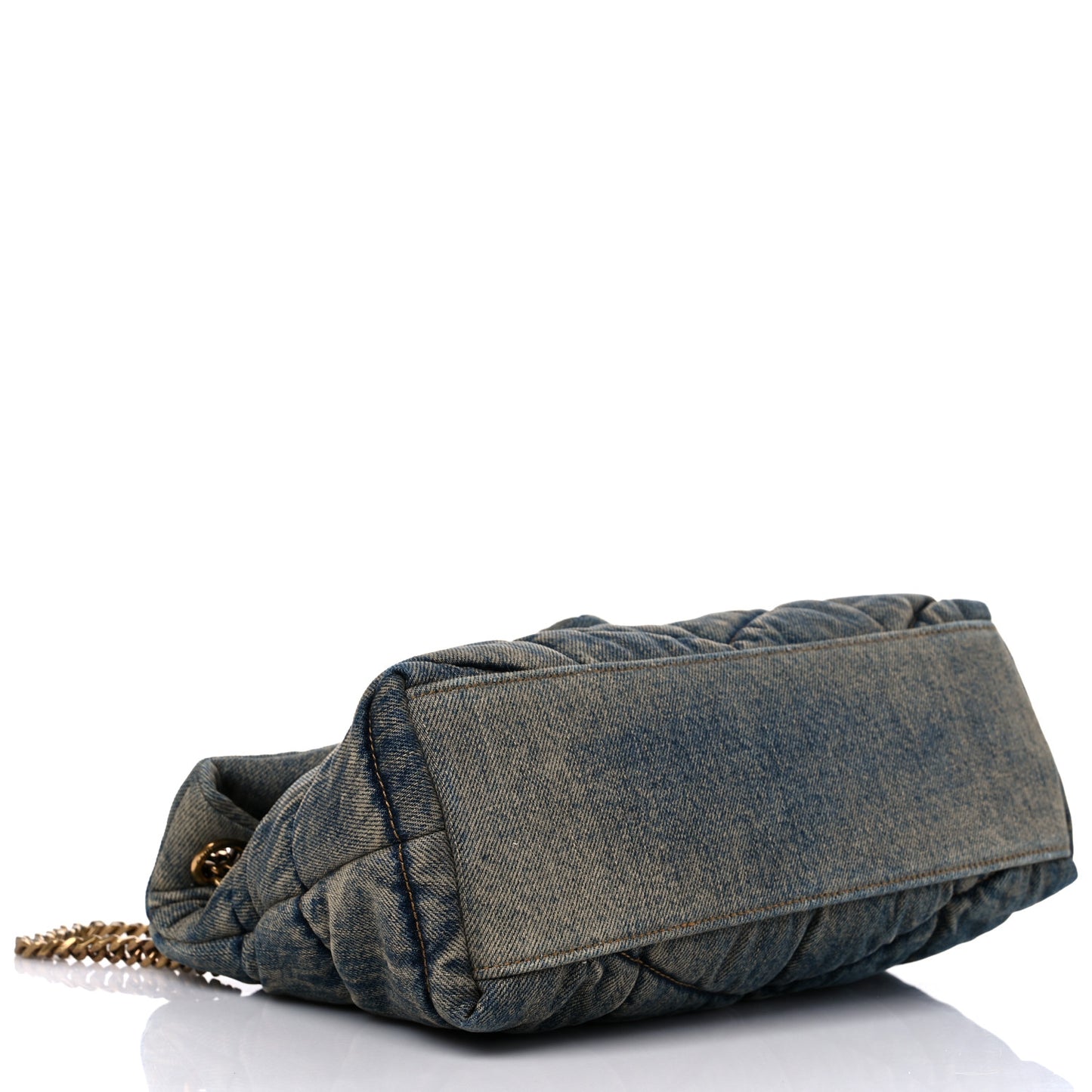 Denim Quilted Small Loulou Puffer Monogram Chain Satchel Rodeo Blue