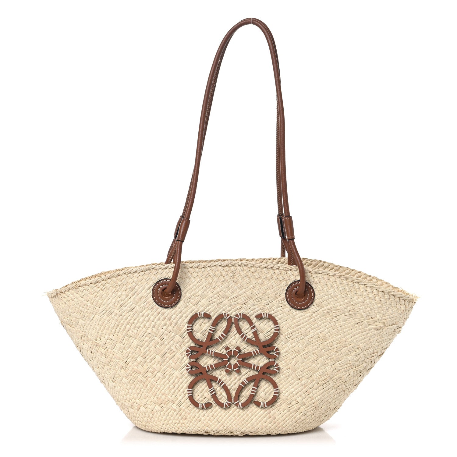 Loewe Calfskin Raffia Paulas Ibiza Small Anagram Basket Tote Bag Natural Tan 1 of 11