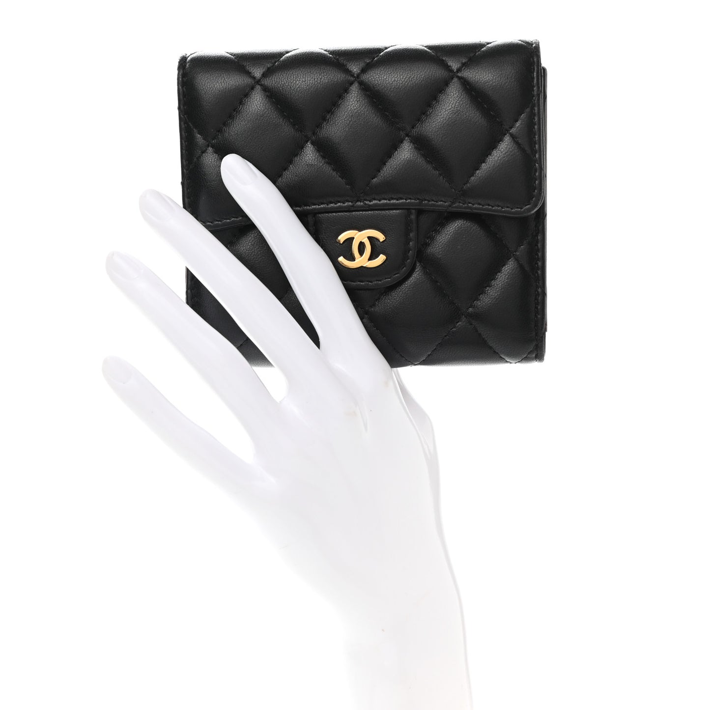 Lambskin Quilted Compact Flap Wallet Black