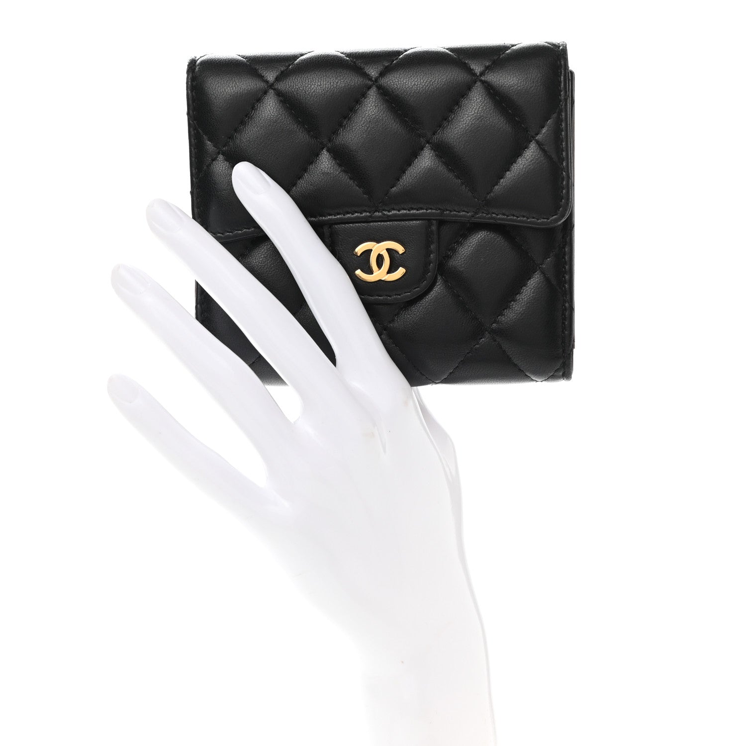 Chanel Lambskin Quilted Compact Flap Wallet Black 2 of 7