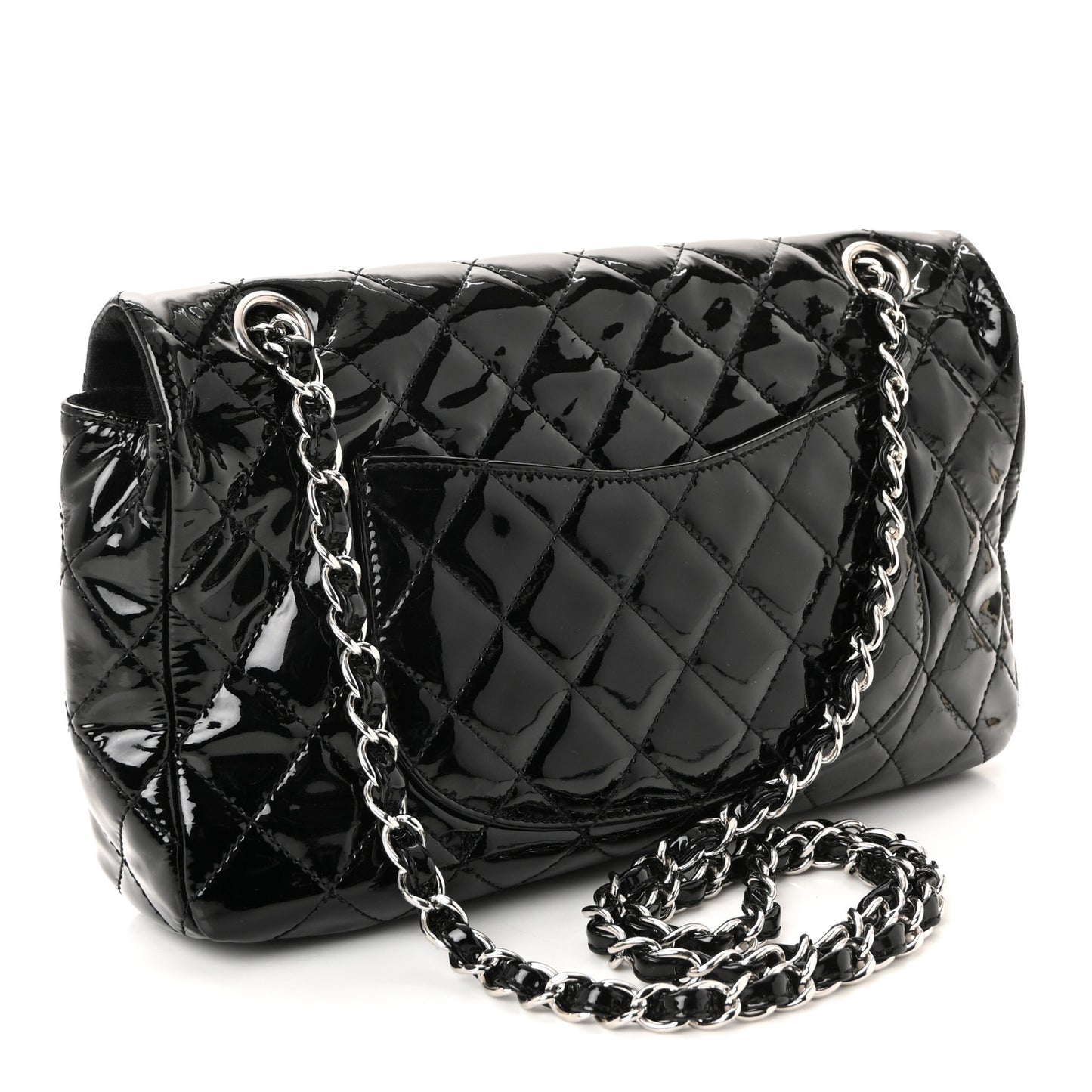 Patent Quilted Medium Single Flap Black