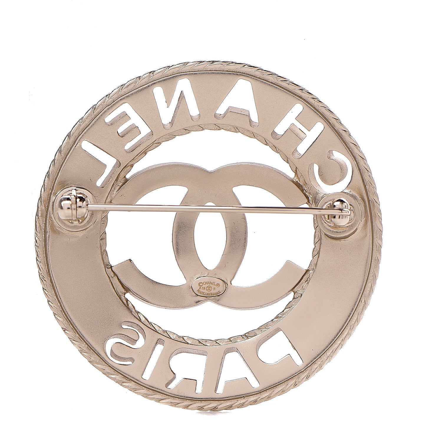 Chanel Metal CC Paris Brooch Light Gold 2 of 3