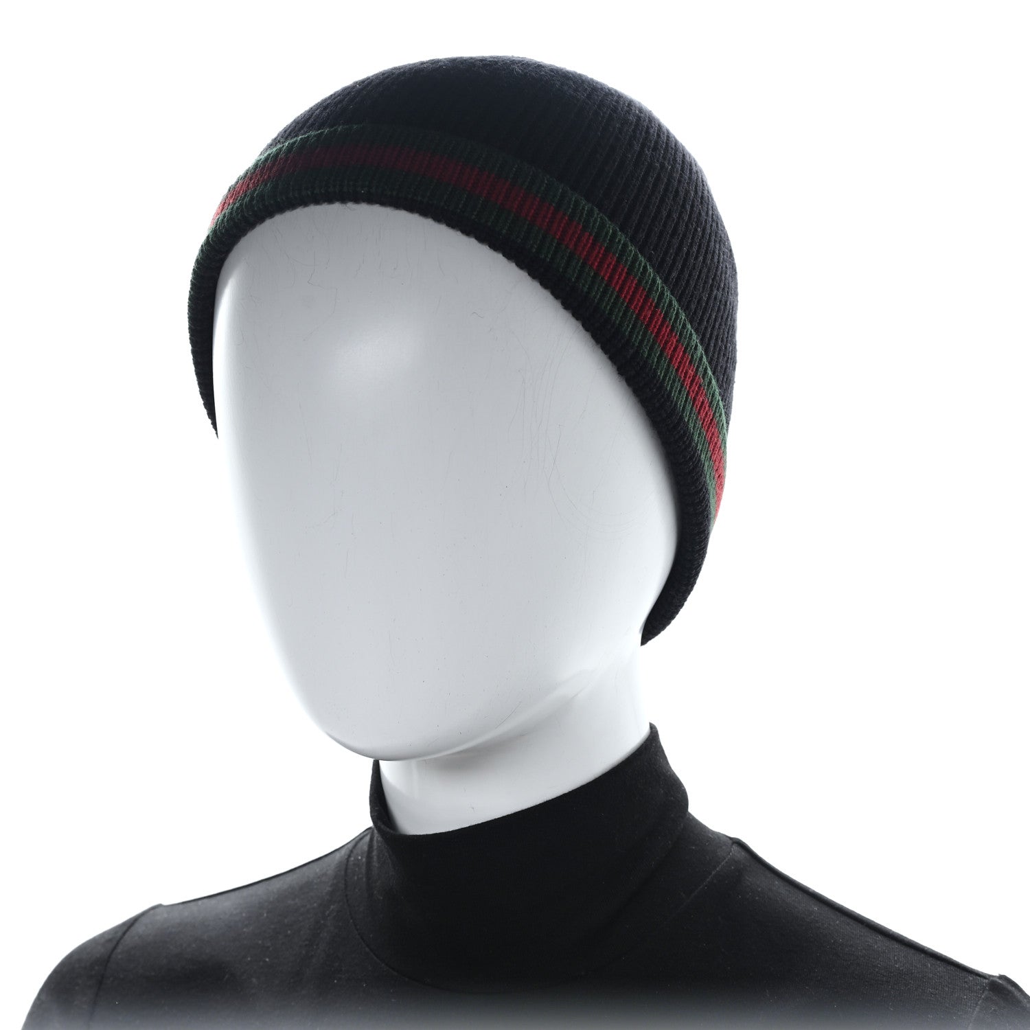 Gucci Wool Silk Web Beanie Hat Black 2 of 5