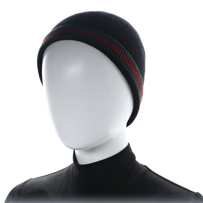 Gucci Wool Silk Web Beanie Hat Black 2 of 5