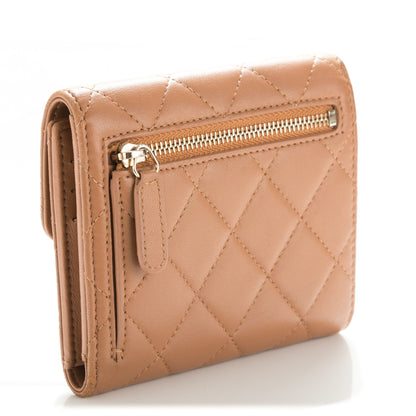 Chanel Lambskin Quilted Compact Flap Wallet Dark Beige 3 of 8