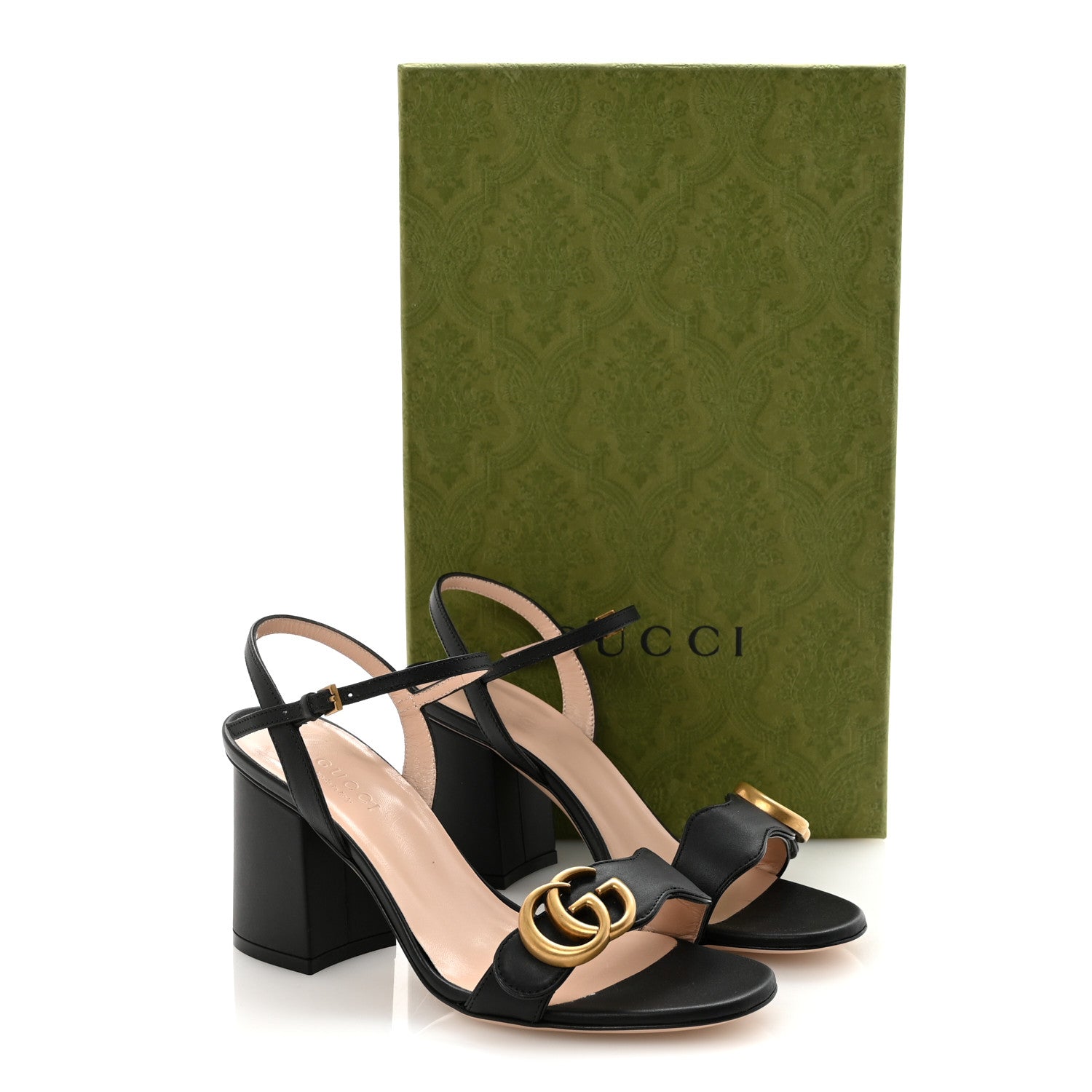 Gucci Lifford Calfskin GG Marmont Ankle Wrap 75mm Sandals 35 Black 9 of 9