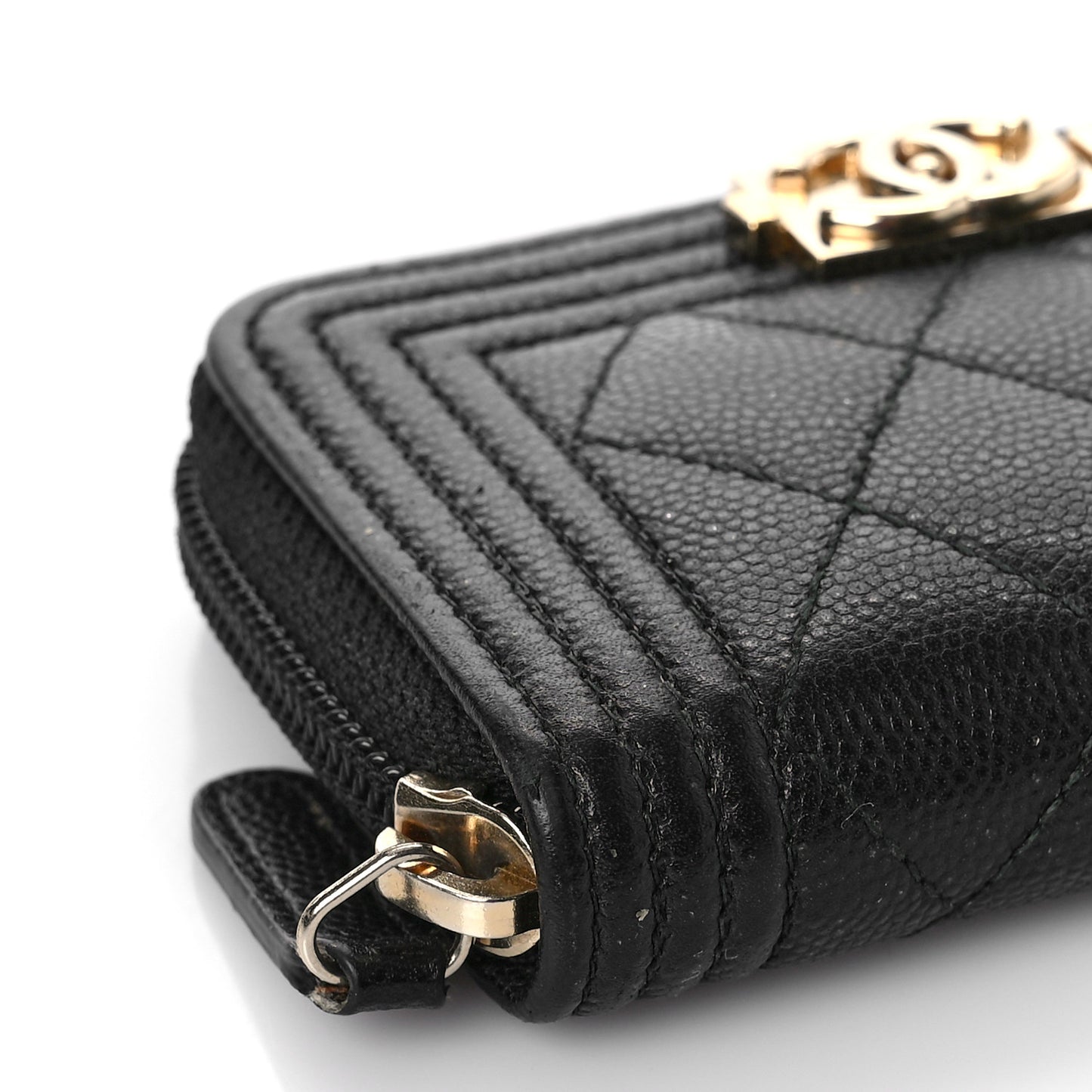 Caviar Quilted Boy Zip Around Coin Purse Wallet Black