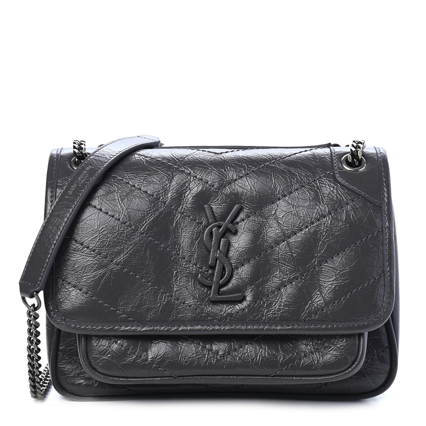 Crinkled Calfskin Matelasse Monogram Baby Niki Chain Satchel Storm