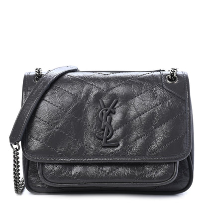 Saint Laurent Crinkled Calfskin Matelasse Monogram Baby Niki Chain Satchel Storm 1 of 9
