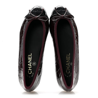 Chanel Crocodile Embossed Patent Cap Toe Ballerina Flats 36.5 Dark Burgundy Black 2 of 10