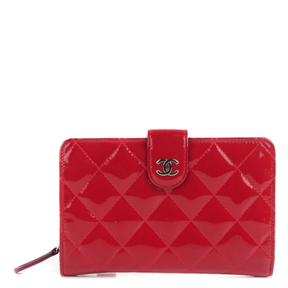 Chanel Patent Quilted Zip Pocket Wallet Red 1 of 8