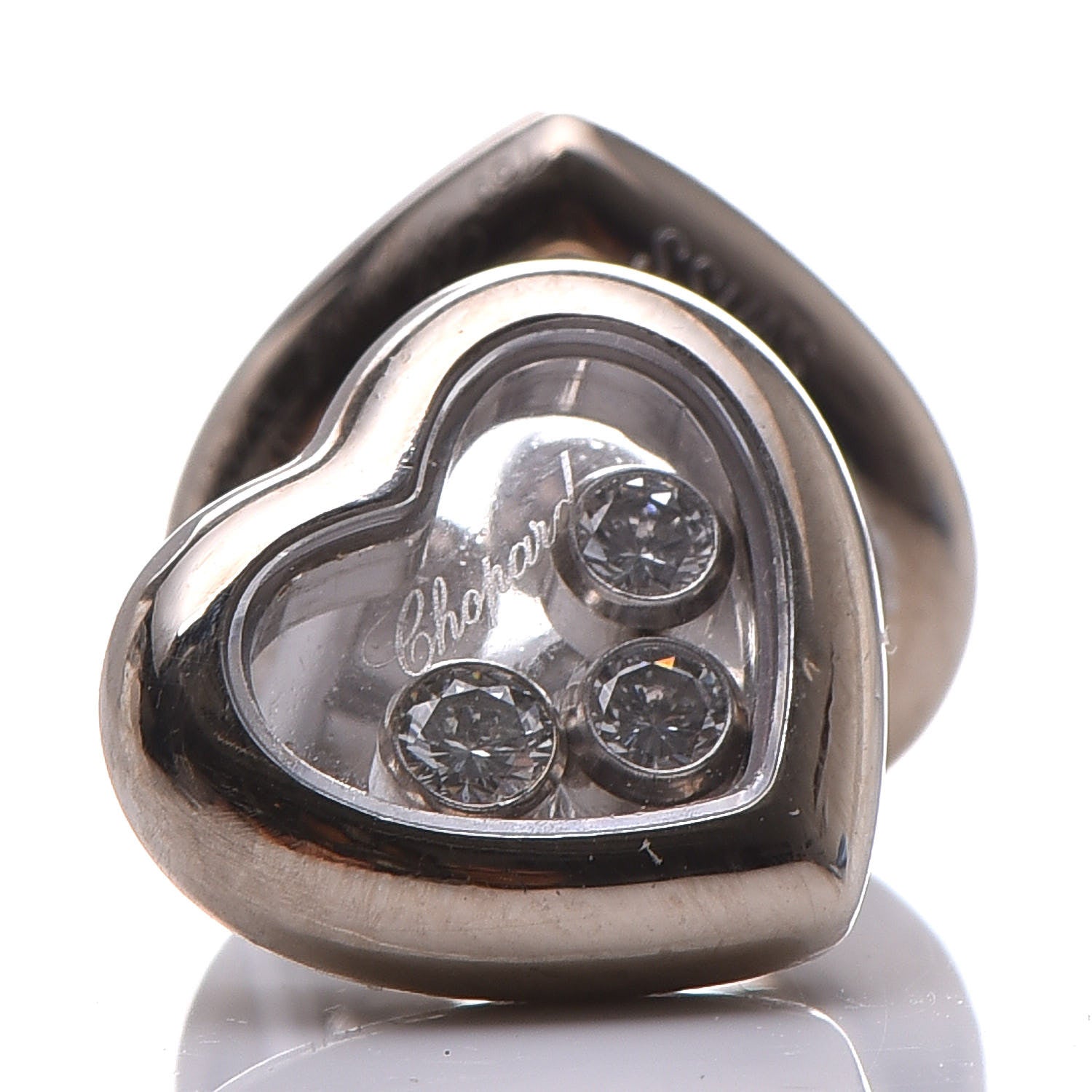 Chopard 18K White Gold 3 Happy Diamonds Icons Heart Earrings 5 of 8