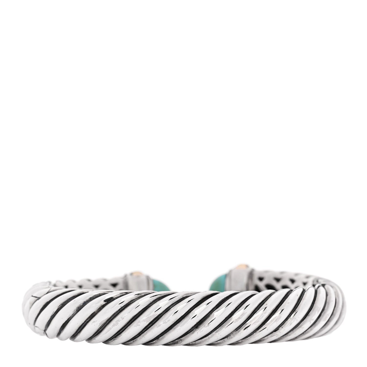 David Yurman Sterling Silver 18K Yellow Gold Turquoise 10mm Waverly Bracelet 2 of 3