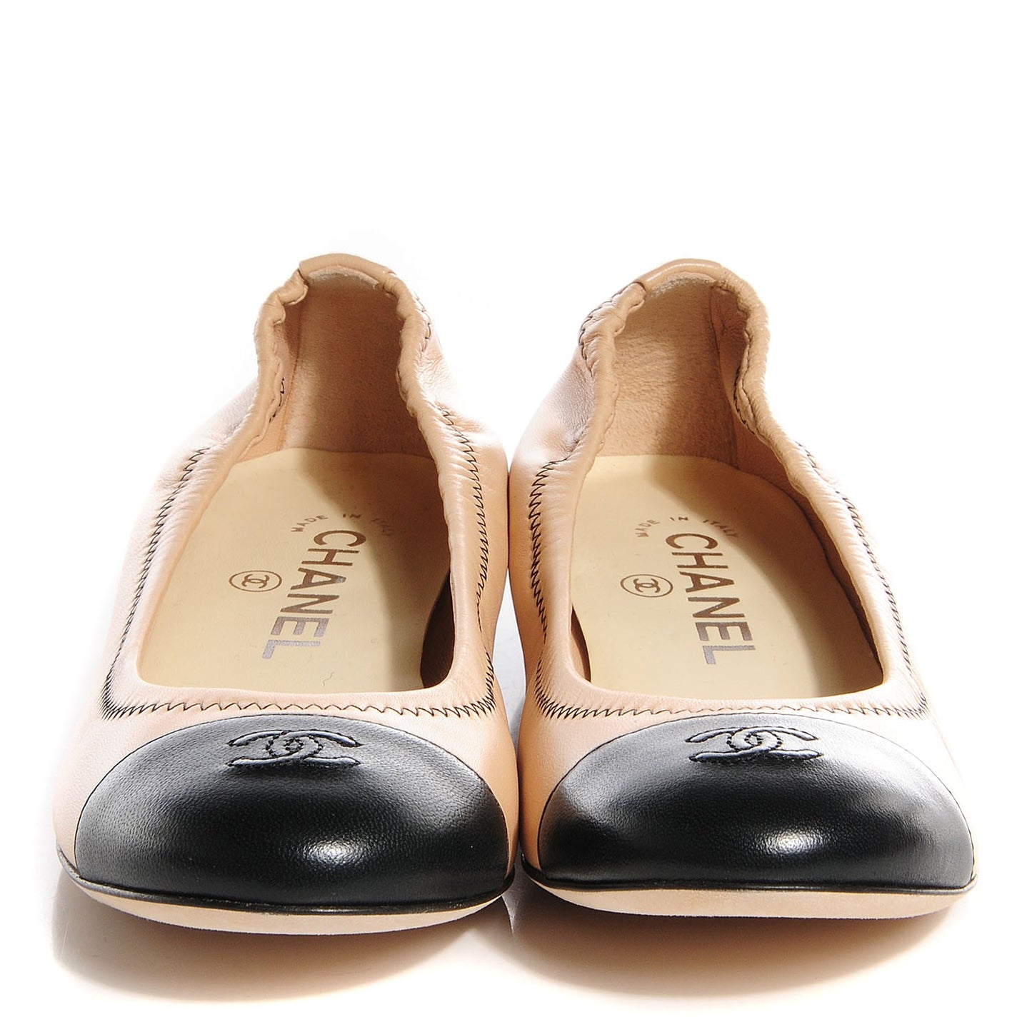Lambskin Cap Toe CC Ballerina Flats 36.5 Black Beige