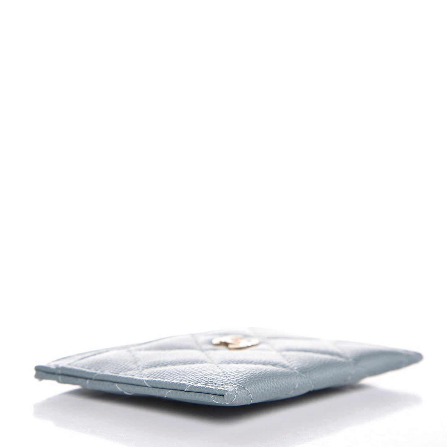 Iridescent Caviar Quilted Card Holder Light Blue