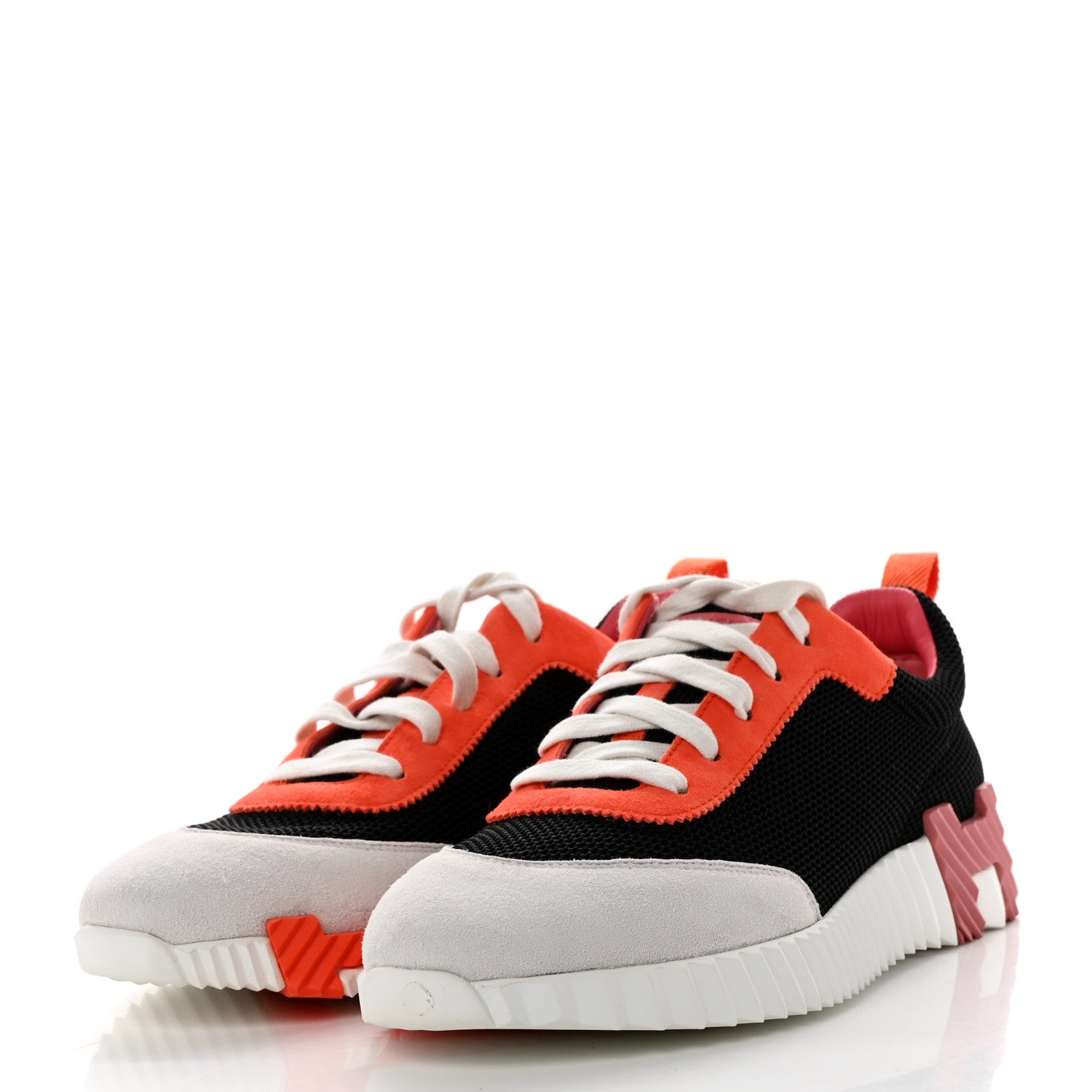 Hermes Air Mesh Suede Goatskin Bouncing Sneakers 40 Black Orange 3 of 9