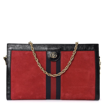 Gucci Suede Patent Web Medium Ophidia Chain Shoulder Bag Hibiscus Red Black 1 of 10