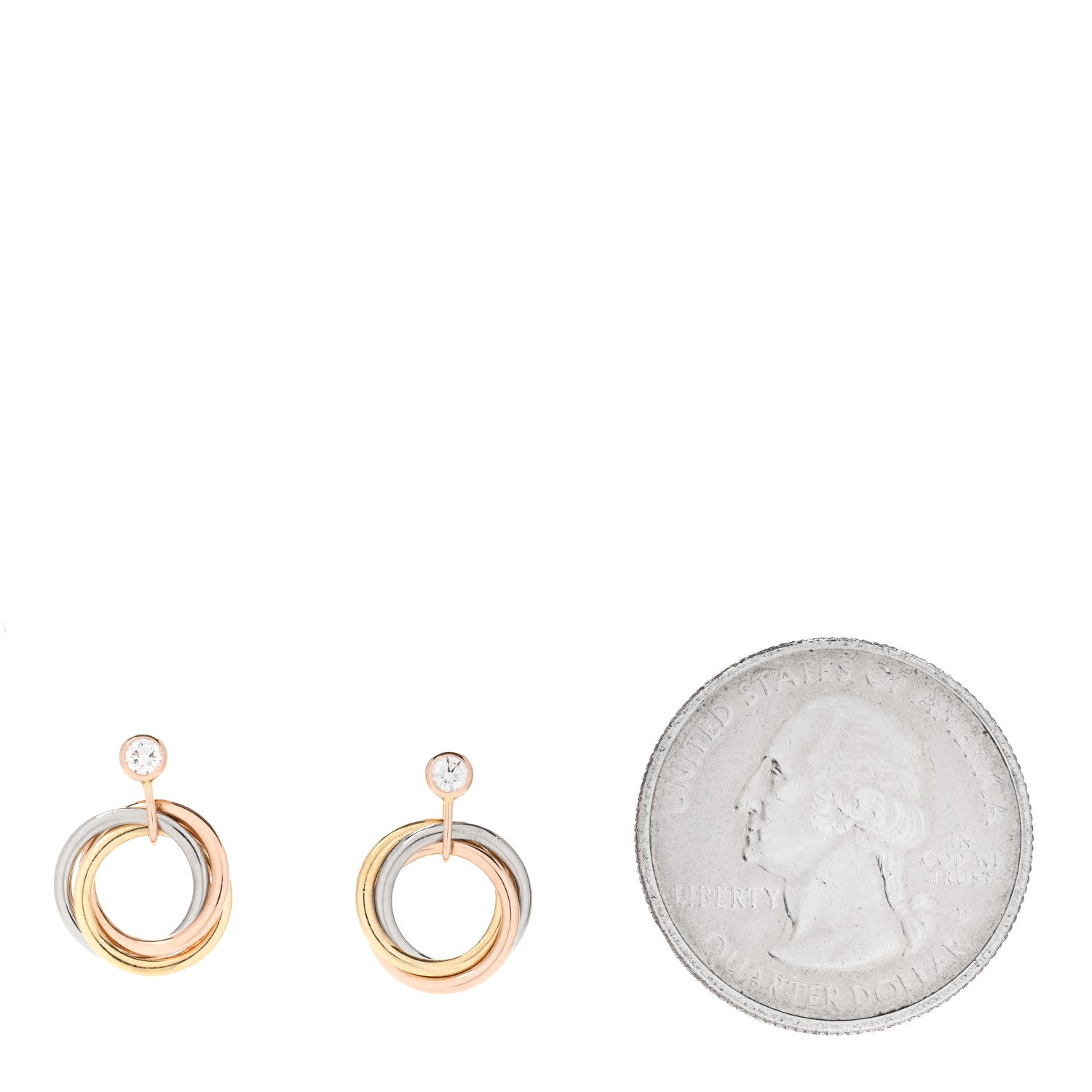 Cartier 18K Pink Yellow White Gold Diamond Trinity Drop Earrings 2 of 4