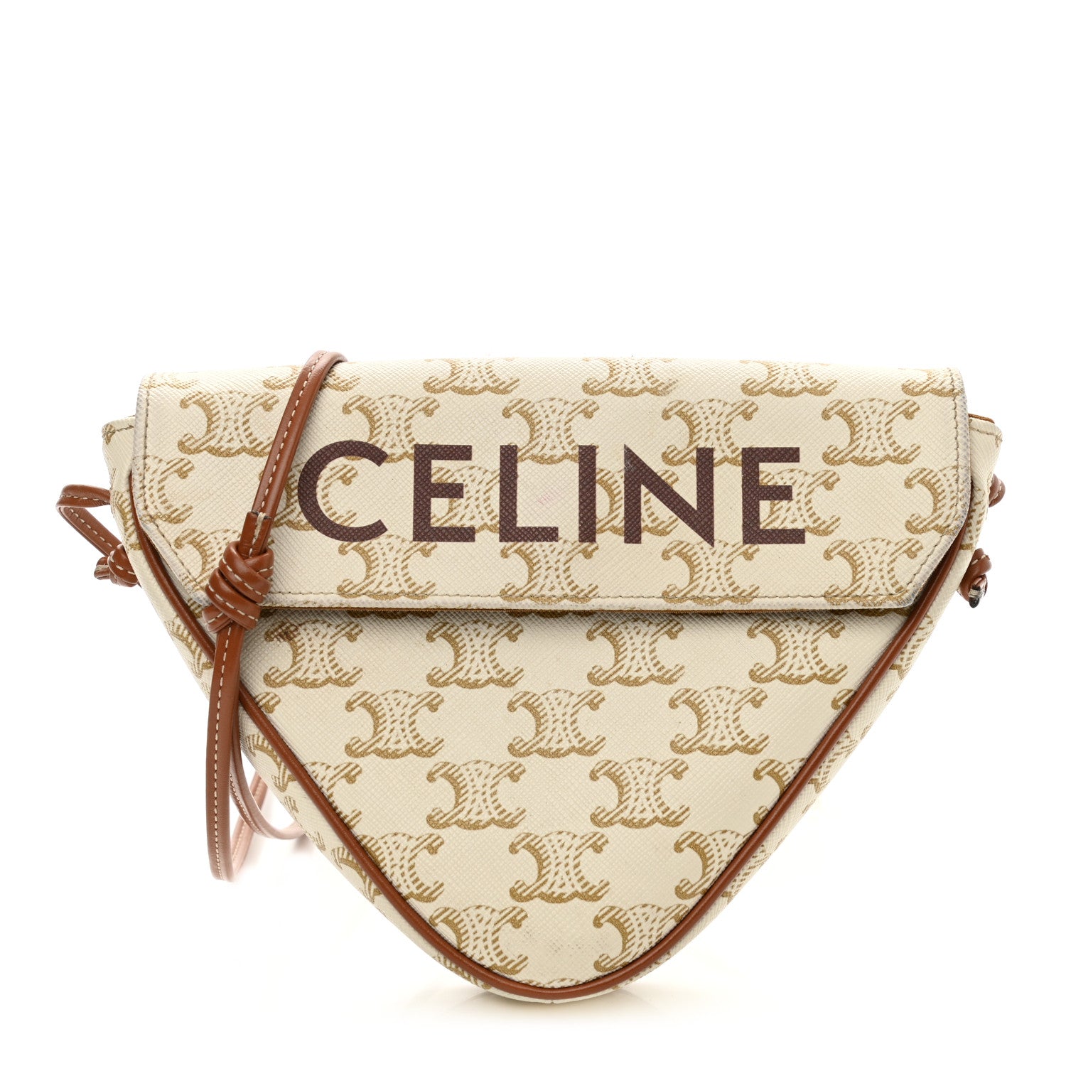 Celine Triomphe Canvas Triangle Crossbody Bag White Tan 1 of 11
