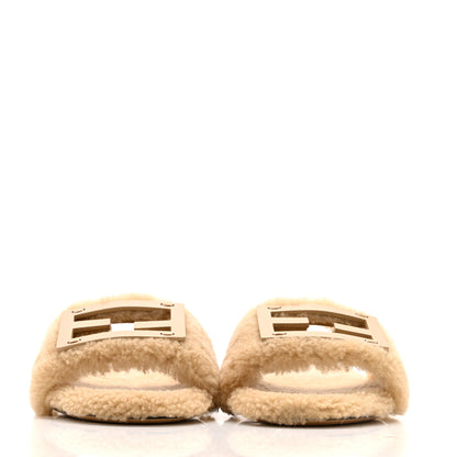 Fendi Shearling FF Baguette Slide Sandals 40 Beige Naturale 3 of 9