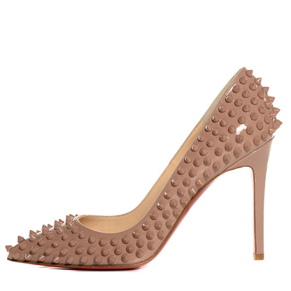 Christian Louboutin Patent Pigalle Spikes 100 Pumps 38.5 Nude 1 of 7