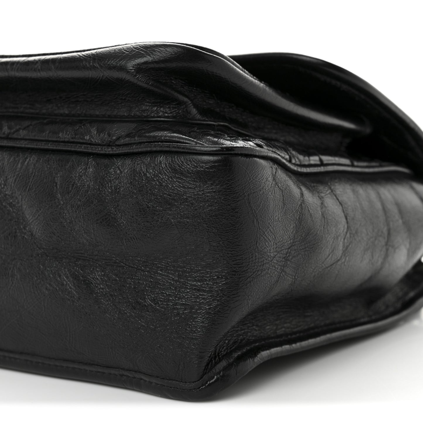 Crinkled Calfskin Matelasse Monogram Medium Niki Chain Satchel Black