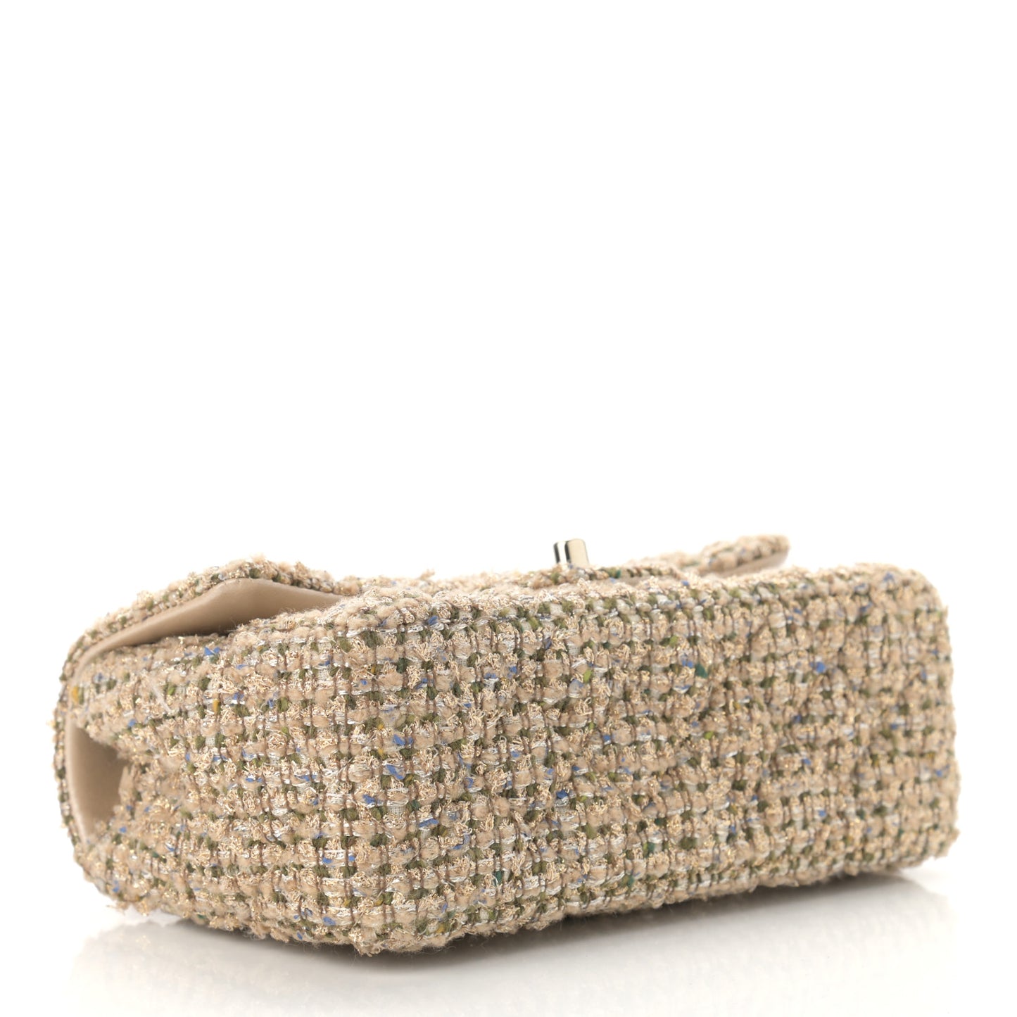 Tweed Quilted Mini Rectangular Flap Beige