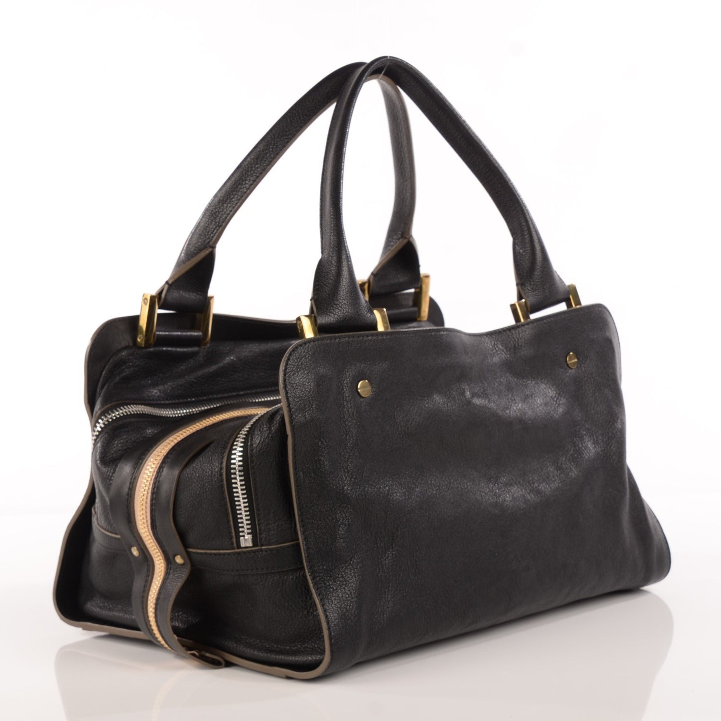 Grained Goatskin Large Dalston Satchel Black