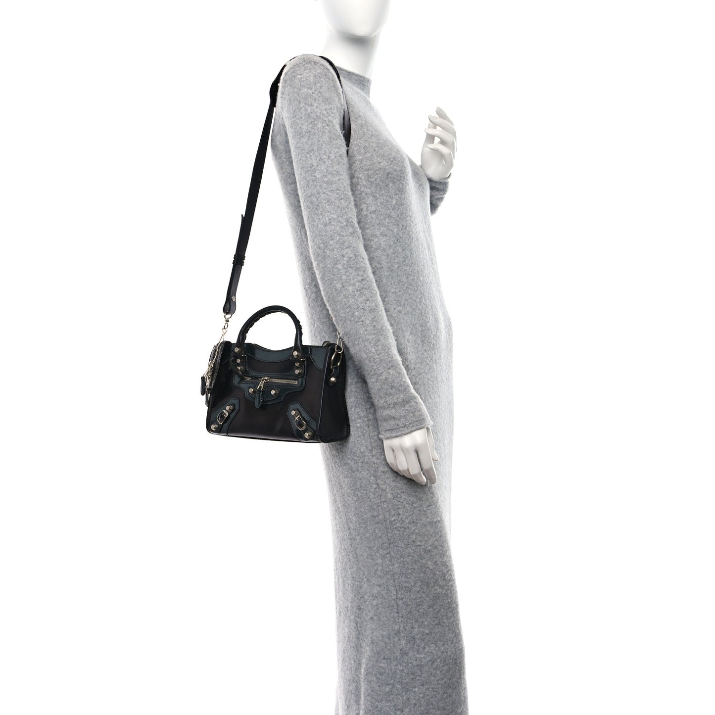 Smooth Calfskin Metallic Patent Giant 12 Silver Hardware Mini City Black Gris
