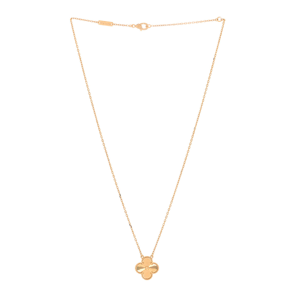 18K Yellow Gold Guilloche Vintage Alhambra Pendant Necklace