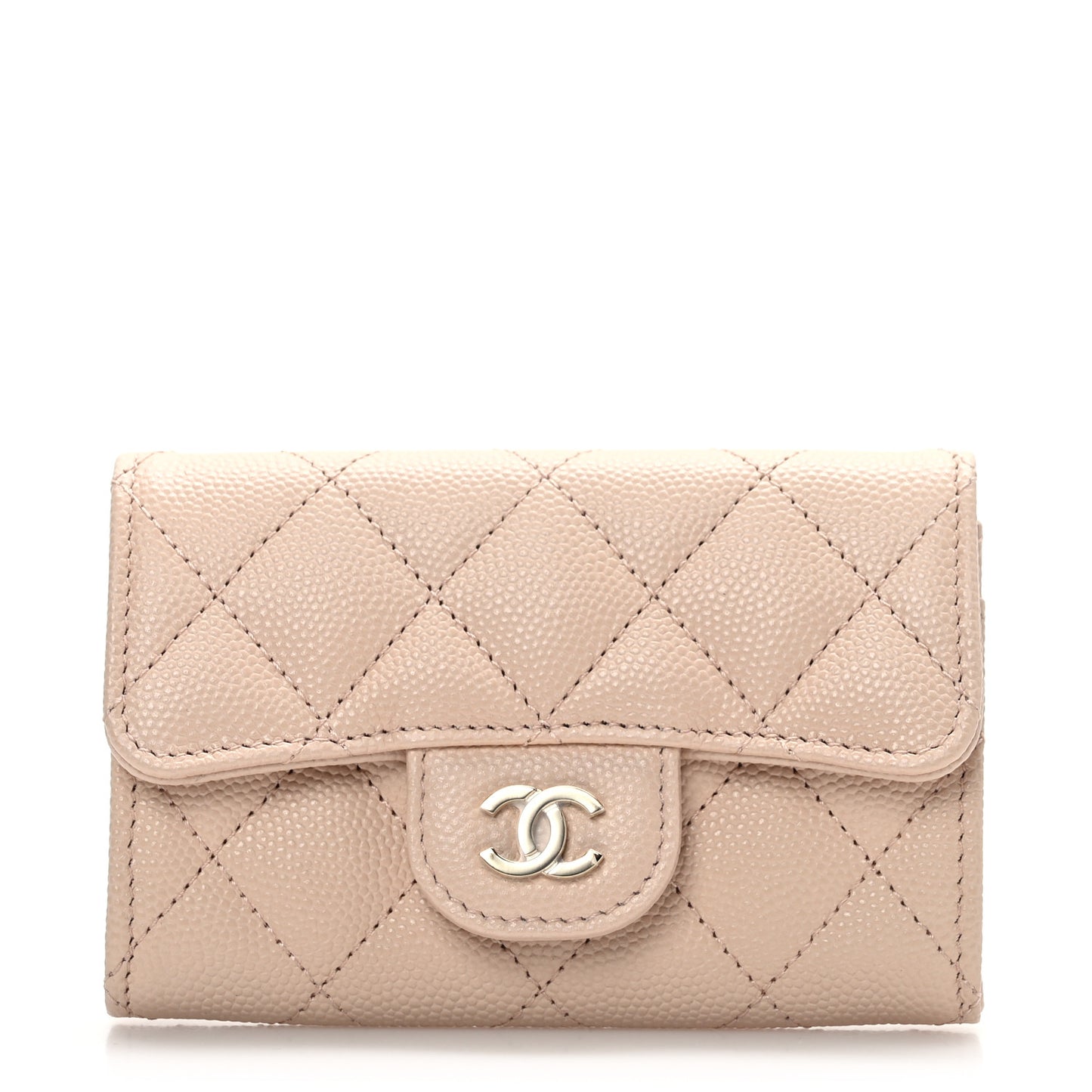 Caviar Quilted Flap Card Holder Wallet Light Beige