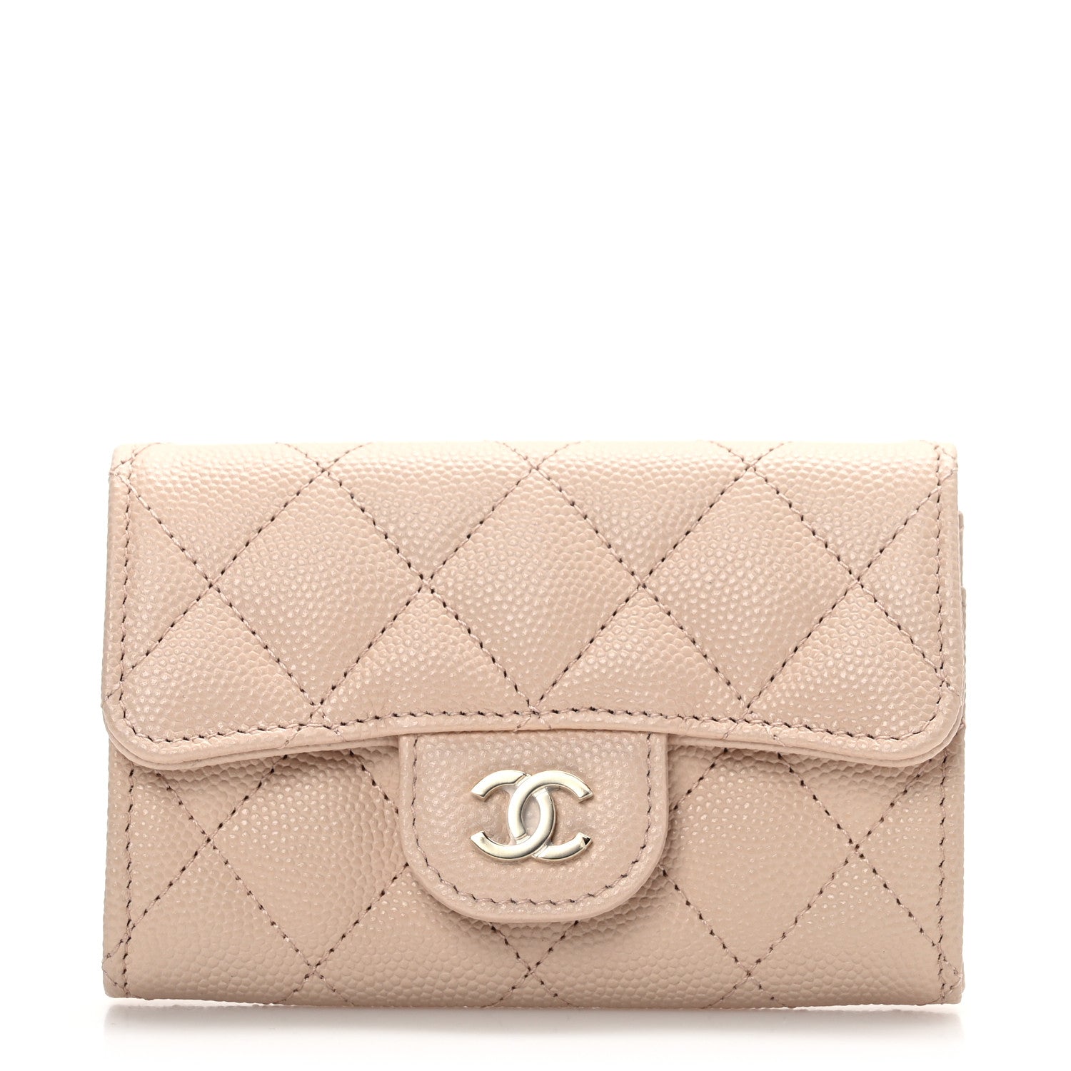 Chanel Caviar Quilted Flap Card Holder Wallet Light Beige 1 of 8
