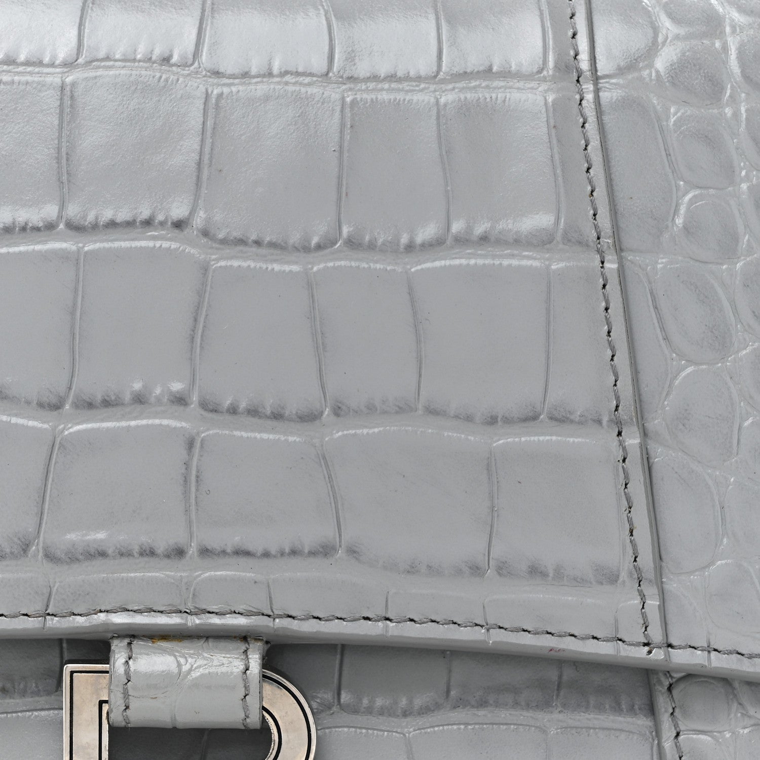 Balenciaga Shiny Calfskin Crocodile Embossed Small Hourglass Top Handle Bag Balenciaga Grey 7 of 17