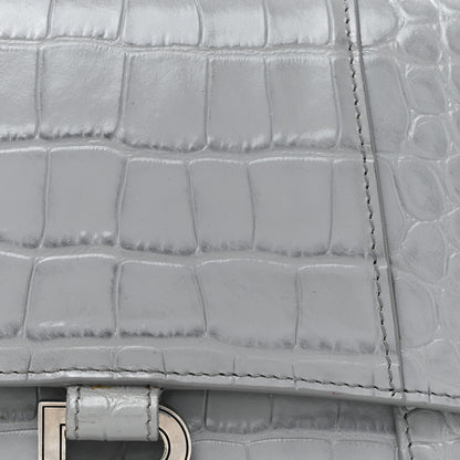 Balenciaga Shiny Calfskin Crocodile Embossed Small Hourglass Top Handle Bag Balenciaga Grey 7 of 17