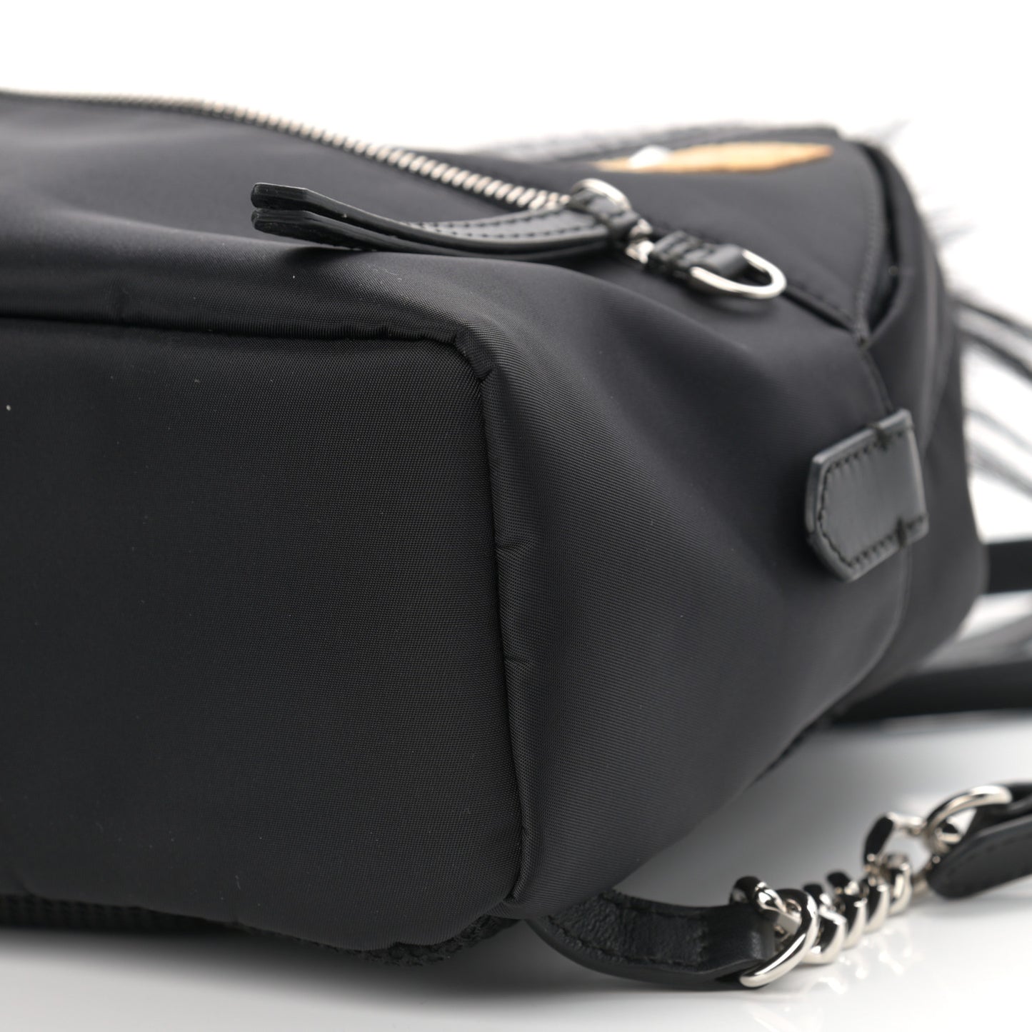 Nylon Vitello Dolce Goat Fox Fur Crocodile Monster Eyes Mini Backpack Black Sunflower
