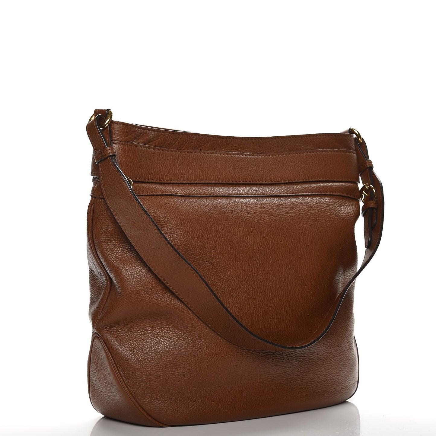 Pebbled Calfskin Large Ride Shoulder Bag Brown