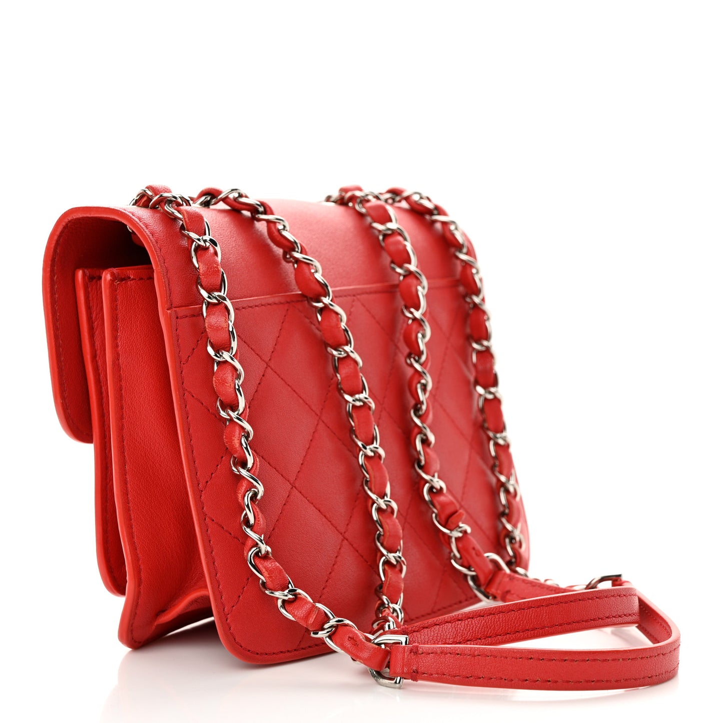Goatskin Quilted Small CC Box Flap Red